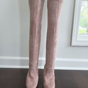 Pink Suede Thigh High Boots